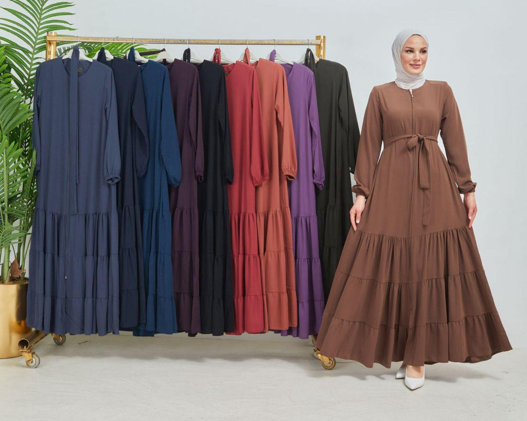 Bel Kuşaklı Dökümlü Ferace – Kahve