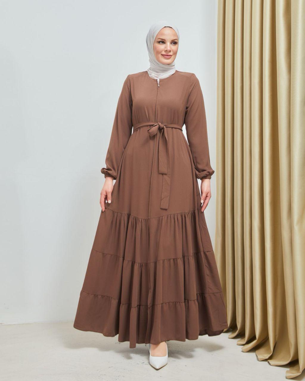 Bel Kuşaklı Dökümlü Ferace – Kahve