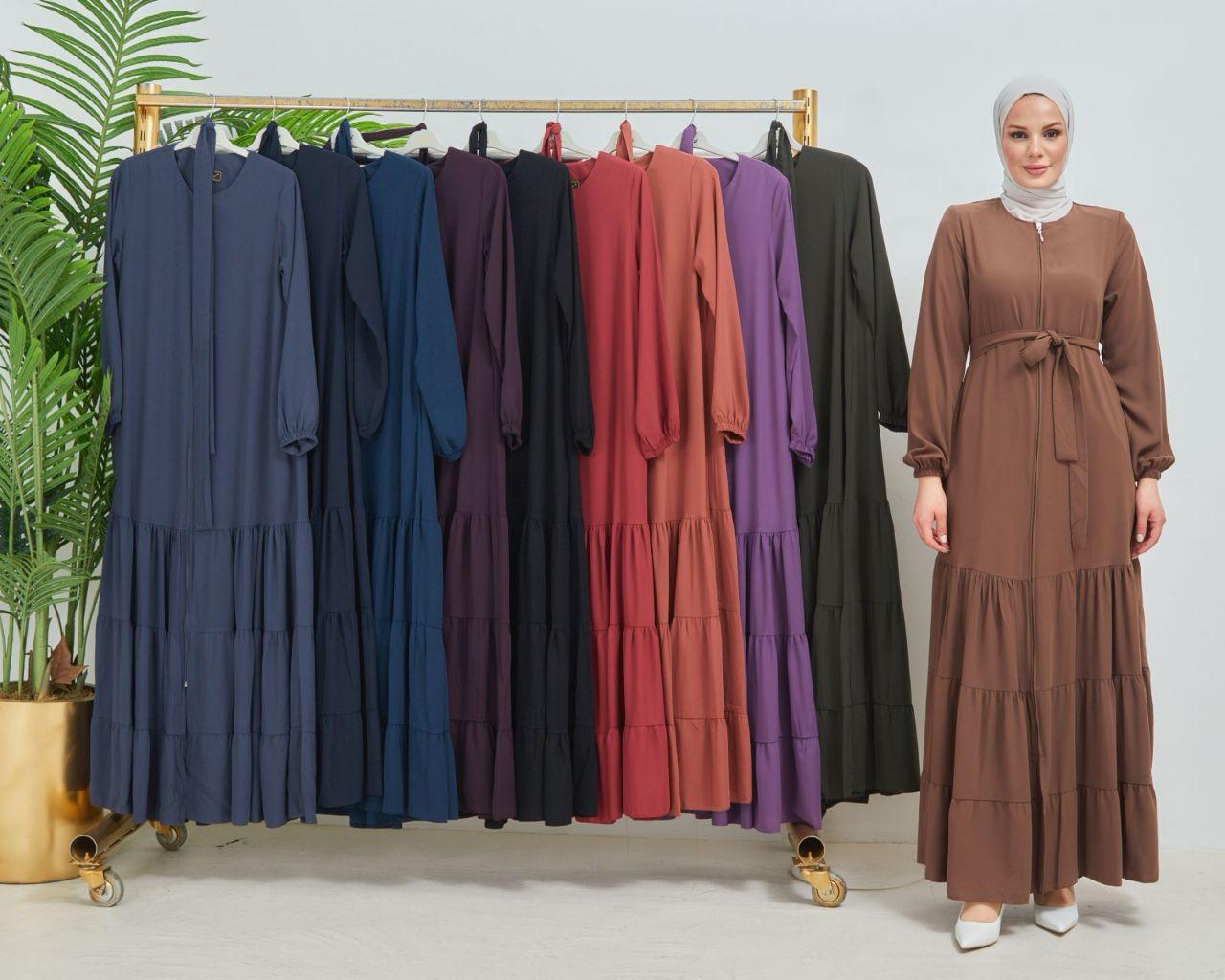 Bel Kuşaklı Dökümlü Ferace – Kahve